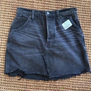We The Free People Denim Mini Skirt Black Wash Distressed Raw Hem Size 28